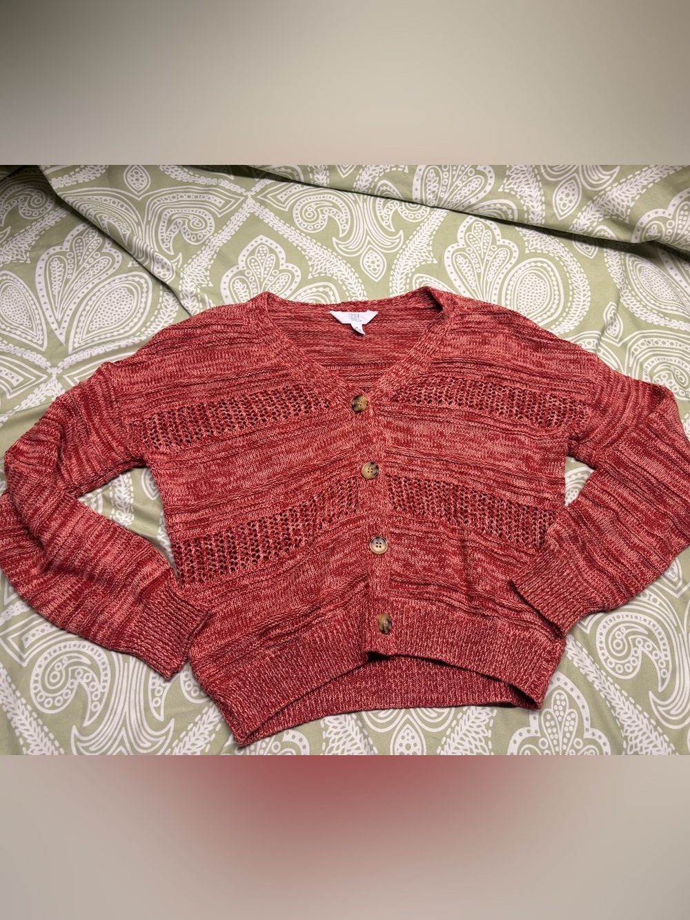 ⚛️Coral Openwork Button-Front Knit Cardigan